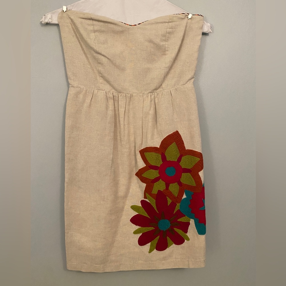 Judith March strapless linen embroidered dress